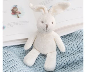 Knitted white bunny baby rattle